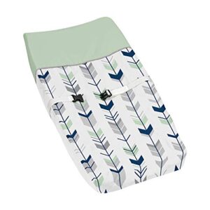 sweet jojo designs grey, navy blue and mint woodland arrow boy girl baby changing pad cover