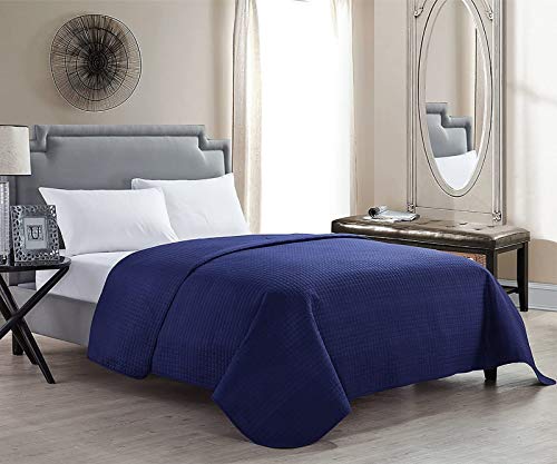 HollyHOME Luxury Checkered Super Soft Solid Single Pinsonic Quilted Bed Quilt Bedspread Bed Cover, Blue, Twin