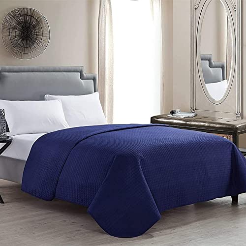 HollyHOME Luxury Checkered Super Soft Solid Single Pinsonic Quilted Bed Quilt Bedspread Bed Cover, Blue, Twin