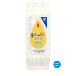 Johnson's Head-to-Toe Gentle Baby Cleansing Cloths, Hypoallergenic and Pre-Moistened Baby Bath Wipes, Free of Parabens, Phthalates, Alcohol, Dyes and Soap, 15 ct