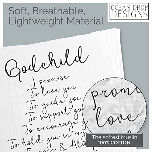 Ocean Drop 100% Cotton Muslin Swaddle Baby Blanket – ‘Godchild’ Quote with Gift Box for Baptism, Christening Gift, Godson, Goddaughter, Neutral, Baby Shower – Super Soft, Breathable, Large 47x47”