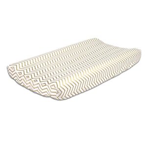 The Peanutshell Chevron Cotton Changing Pad Cover in Gold