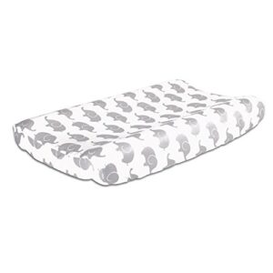 grey elephant print cotton changing pad cover by the peanut shell