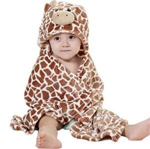 baby hooded bathrobe animal bathrobe fleece blanket (brown giraffe)