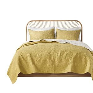 Ink+Ivy Kandula King/Cal King Size Quilt Bedding Set - Mustard Yellow , Quilted Floral, Elephants – 3 Piece Bedding Quilt Coverlets – 100% Cotton Percale Bed Quilts Quilted Coverlet