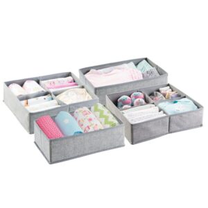 mdesign soft fabric dresser drawer and closet storage organizer set for child/kids room, nursery, playroom - 4 pieces, 10 compartments, set of 2 - textured print - gray