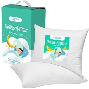 celeep polyester toddler pillows set, 13x18 inches - perfect size - soft organic toddler bedding - kids pillows for sleeping & nap time - vaccum sealed small pillow, white, 2 count (pack of 1)