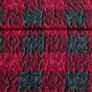 Woolrich Reversible Quilt Set - Cottage Styling Reversed to Solid Color, All Season Lightweight Coverlet, Cozy Bedding Layer, Matching Shams, Oversized King/Cal King, Buffalo Check Red