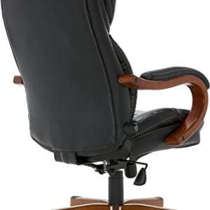 Serta Big and Tall Executive Office Chair with Wood Accents Adjustable High Back Ergonomic Lumbar Support, Bonded Leather, 30.5D x 27.25W x 47H in, Black