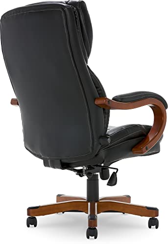 Serta Big and Tall Executive Office Chair with Wood Accents Adjustable High Back Ergonomic Lumbar Support, Bonded Leather, 30.5D x 27.25W x 47H in, Black