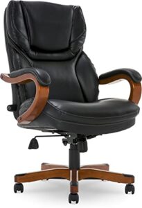 serta big and tall executive office chair with wood accents adjustable high back ergonomic lumbar support, bonded leather, 30.5d x 27.25w x 47h in, black