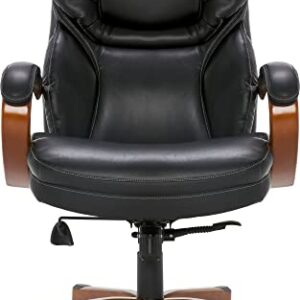 Serta Big and Tall Executive Office Chair with Wood Accents Adjustable High Back Ergonomic Lumbar Support, Bonded Leather, 30.5D x 27.25W x 47H in, Black