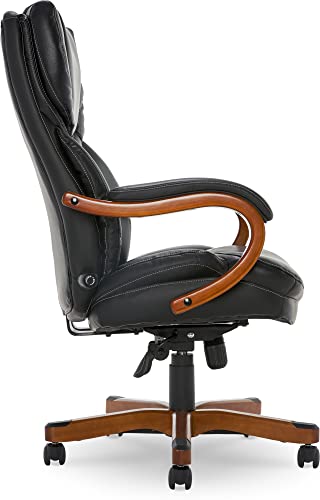 Serta Big and Tall Executive Office Chair with Wood Accents Adjustable High Back Ergonomic Lumbar Support, Bonded Leather, 30.5D x 27.25W x 47H in, Black