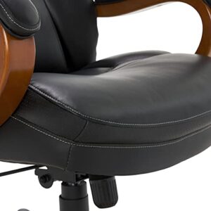 Serta Big and Tall Executive Office Chair with Wood Accents Adjustable High Back Ergonomic Lumbar Support, Bonded Leather, 30.5D x 27.25W x 47H in, Black