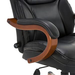 Serta Big and Tall Executive Office Chair with Wood Accents Adjustable High Back Ergonomic Lumbar Support, Bonded Leather, 30.5D x 27.25W x 47H in, Black