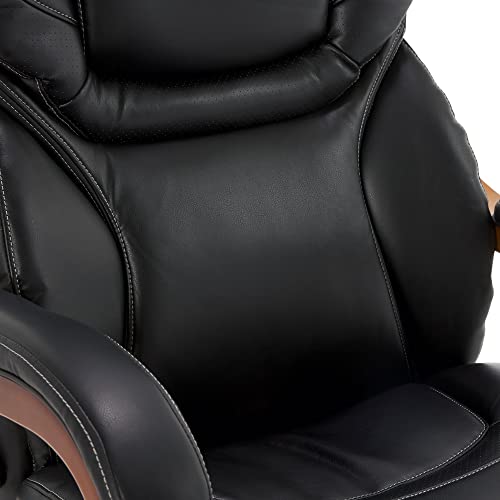 Serta Big and Tall Executive Office Chair with Wood Accents Adjustable High Back Ergonomic Lumbar Support, Bonded Leather, 30.5D x 27.25W x 47H in, Black