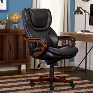 Serta Big and Tall Executive Office Chair with Wood Accents Adjustable High Back Ergonomic Lumbar Support, Bonded Leather, 30.5D x 27.25W x 47H in, Black