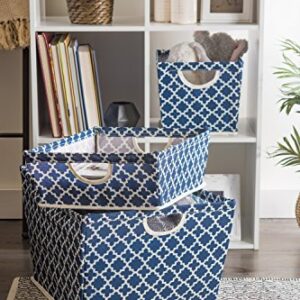 DII Collapsible Polyester Storage Bin, Trapezoid Lattice, Nautical Blue, Medium