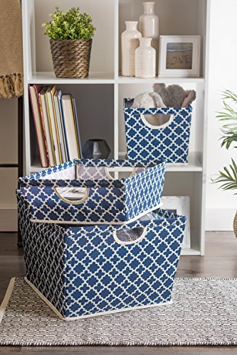 DII Collapsible Polyester Storage Bin, Trapezoid Lattice, Nautical Blue, Medium