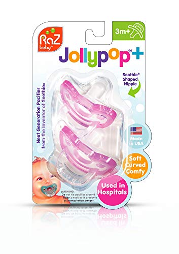 RaZbaby JollyPop Baby Pacifier Plus, 3m+, Pink, Double Pack