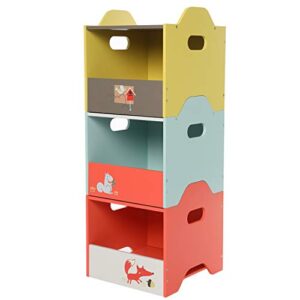 labebe - storage bins, toy wooden storage cubes box, kid toy organizer and storage for 1-5 years old, 3 toy stacking bins, cube useful stackable storage bins, toy box container as birthday gift - fox