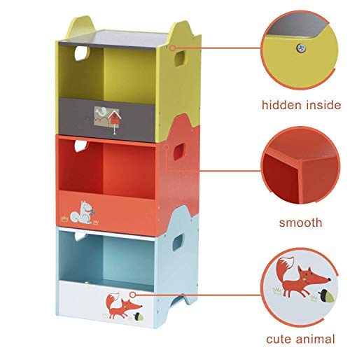 labebe - Storage Bins, Toy Wooden Storage Cubes Box, Kid Toy Organizer and Storage for 1-5 Years Old, 3 Toy Stacking Bins, Cube Useful Stackable Storage Bins, Toy Box Container as Birthday Gift - Fox