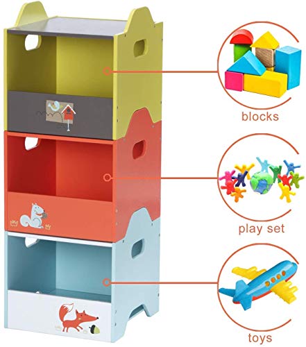 labebe - Storage Bins, Toy Wooden Storage Cubes Box, Kid Toy Organizer and Storage for 1-5 Years Old, 3 Toy Stacking Bins, Cube Useful Stackable Storage Bins, Toy Box Container as Birthday Gift - Fox