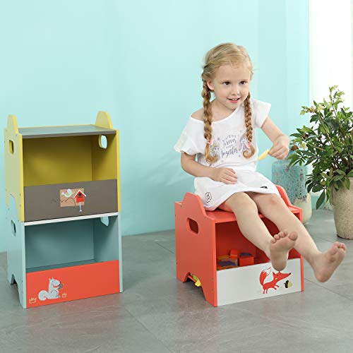 labebe - Storage Bins, Toy Wooden Storage Cubes Box, Kid Toy Organizer and Storage for 1-5 Years Old, 3 Toy Stacking Bins, Cube Useful Stackable Storage Bins, Toy Box Container as Birthday Gift - Fox