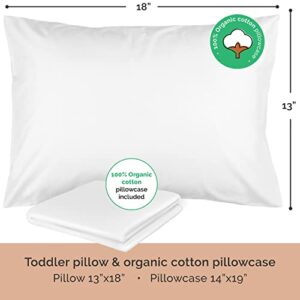 Toddler Pillow with Pillowcase - 13x18 Soft Organic Cotton Toddler Pillow for Sleeping - Washable Baby Nap Pillow - Travel Pillow for Kids - Toddler Sleeping Pillow Toddler Bedding (White)