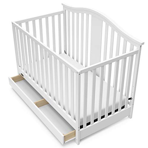 Graco Solano 4-in-1 Convertible Crib with Drawer (White) – GREENGUARD Gold Certified, Crib with Drawer Combo, Includes Full-Size Nursery Storage Drawer, Converts to Toddler Bed and Full-Size Bed