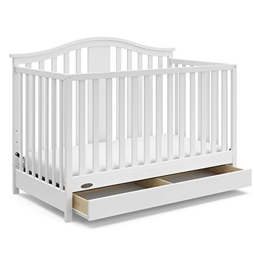 Graco Solano 4-in-1 Convertible Crib with Drawer (White) – GREENGUARD Gold Certified, Crib with Drawer Combo, Includes Full-Size Nursery Storage Drawer, Converts to Toddler Bed and Full-Size Bed