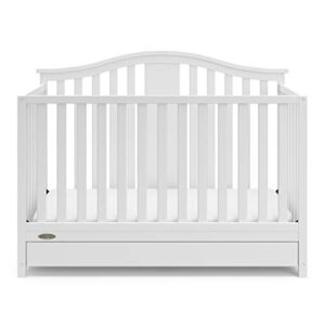 Graco Solano 4-in-1 Convertible Crib with Drawer (White) – GREENGUARD Gold Certified, Crib with Drawer Combo, Includes Full-Size Nursery Storage Drawer, Converts to Toddler Bed and Full-Size Bed