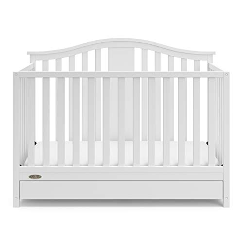 Graco Solano 4-in-1 Convertible Crib with Drawer (White) – GREENGUARD Gold Certified, Crib with Drawer Combo, Includes Full-Size Nursery Storage Drawer, Converts to Toddler Bed and Full-Size Bed