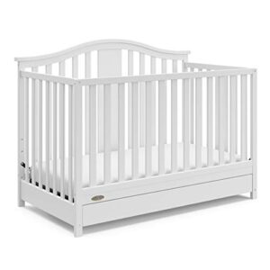 Graco Solano 4-in-1 Convertible Crib with Drawer (White) – GREENGUARD Gold Certified, Crib with Drawer Combo, Includes Full-Size Nursery Storage Drawer, Converts to Toddler Bed and Full-Size Bed