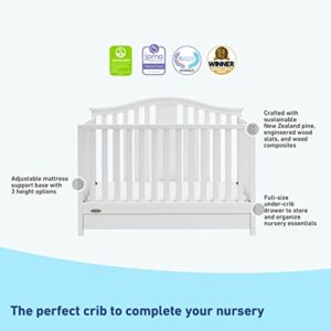 Graco Solano 4-in-1 Convertible Crib with Drawer (White) – GREENGUARD Gold Certified, Crib with Drawer Combo, Includes Full-Size Nursery Storage Drawer, Converts to Toddler Bed and Full-Size Bed