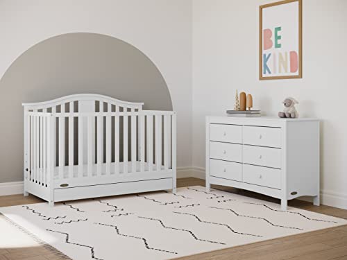 Graco Solano 4-in-1 Convertible Crib with Drawer (White) – GREENGUARD Gold Certified, Crib with Drawer Combo, Includes Full-Size Nursery Storage Drawer, Converts to Toddler Bed and Full-Size Bed