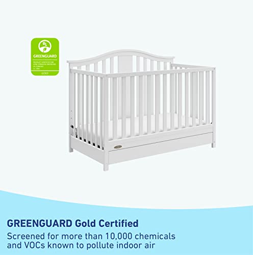 Graco Solano 4-in-1 Convertible Crib with Drawer (White) – GREENGUARD Gold Certified, Crib with Drawer Combo, Includes Full-Size Nursery Storage Drawer, Converts to Toddler Bed and Full-Size Bed