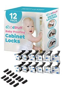 cabinet locks for babies - 12 pack - adhesive baby proofing cabinets child locks for cabinets, baby proofing child proof cabinet latches, drawer locks baby proofing, baby cabinet safety locks