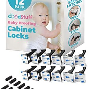 Cabinet Locks for Babies - 12 Pack - Adhesive Baby Proofing Cabinets Child Locks for Cabinets, Baby Proofing Child Proof Cabinet Latches, Drawer Locks Baby Proofing, Baby Cabinet Safety Locks