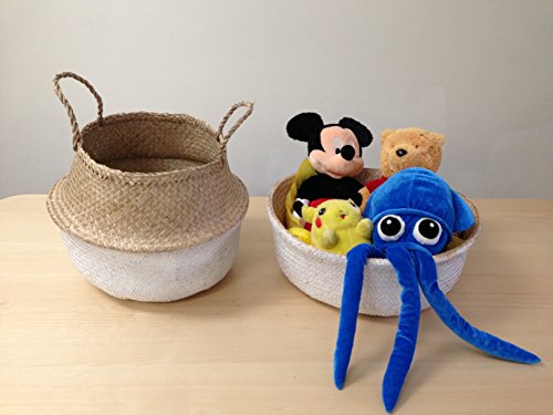 Dipped White Sea Grass Belly Basket Panier Boule Storage Nursery Toy Laundry Easter (Medium)