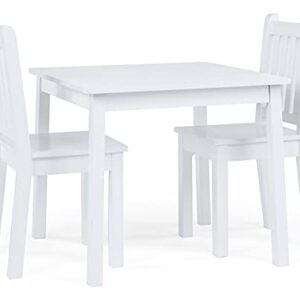 Humble Crew, White Kids Wood Square Table and 2 Chairs Set