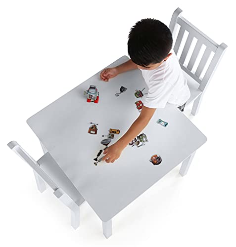 Humble Crew, White Kids Wood Square Table and 2 Chairs Set