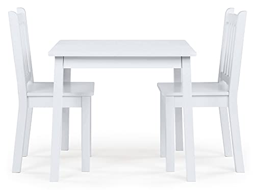 Humble Crew, White Kids Wood Square Table and 2 Chairs Set