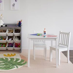 Humble Crew, White Kids Wood Square Table and 2 Chairs Set