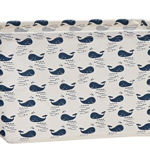 Sea Team 16.5" x 11.8" x 9.8" Square Natural Linen & Cotton Fabric Storage Bins Shelves Storage Baskets Organizers for Nursery & Kid's Room (Whale)