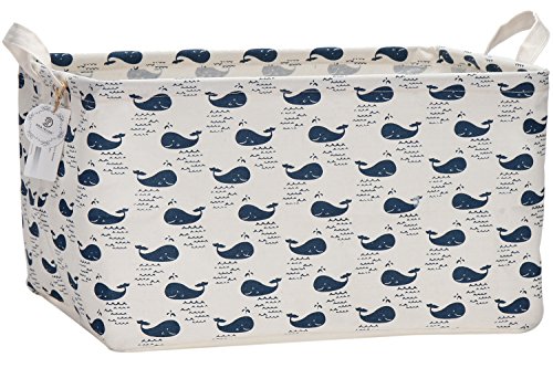 Sea Team 16.5" x 11.8" x 9.8" Square Natural Linen & Cotton Fabric Storage Bins Shelves Storage Baskets Organizers for Nursery & Kid's Room (Whale)