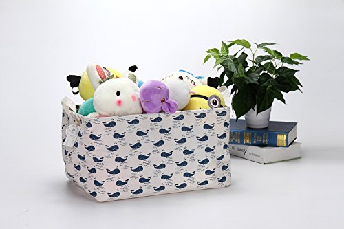 Sea Team 16.5" x 11.8" x 9.8" Square Natural Linen & Cotton Fabric Storage Bins Shelves Storage Baskets Organizers for Nursery & Kid's Room (Whale)