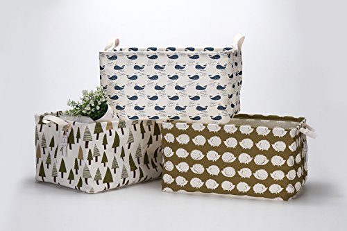 Sea Team 16.5" x 11.8" x 9.8" Square Natural Linen & Cotton Fabric Storage Bins Shelves Storage Baskets Organizers for Nursery & Kid's Room (Whale)