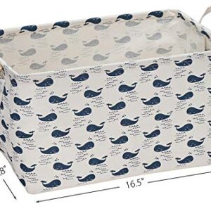 Sea Team 16.5" x 11.8" x 9.8" Square Natural Linen & Cotton Fabric Storage Bins Shelves Storage Baskets Organizers for Nursery & Kid's Room (Whale)