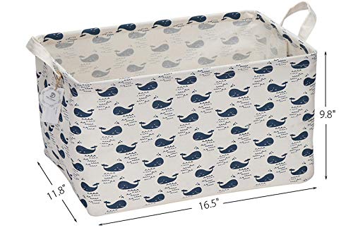 Sea Team 16.5" x 11.8" x 9.8" Square Natural Linen & Cotton Fabric Storage Bins Shelves Storage Baskets Organizers for Nursery & Kid's Room (Whale)